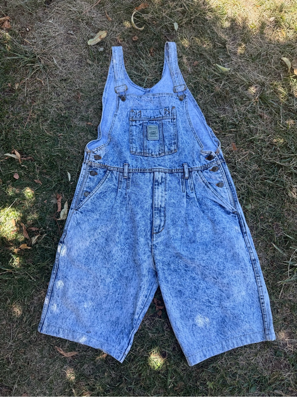 Acid Wash Denim Short Overalls